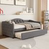 Merax Schlafsofa mit Ausziehbett, Leinenbezug grau, 90x200 cm / 90x190 cm Bild 3