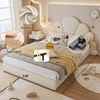 Doppelbett Polsterbett, Kopfteil mit geschwungenen Blütenblättern, einfach, stilvoll und bequem, Modernes Bettgestell, Samt, Beige, 140x200cm Bild 5