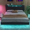 PXloue Polsterbett Doppelbett mit LED Licht 140x200cm,Hydraulisch anhebbarer Stauraumbett, Modernes Jugendbett, Leises Design Bett, 160x200 cm Bild 4