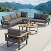 Merax 7-Sitzer Gartenlounge-Set, Gartenmöbelset, robuste Metallbasis, 9cm dicken Kissen und 2er-Set Holztischen, freie Kombination für Terrasse, Balkon, Poolbereich, Grau Bild 3