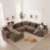 Flieks 3-Sitzer Modulares Sofa mit Hocker, Cloud Sofa Cord rahmenlos, Lounge Sofa bodennah, mit breiten Armlehnen, Braun Bild 3