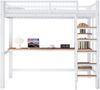Etagenbett 90x200 cm mit Schreibtisch und Regalen – Metallbett in Weiß/Natur Bild 5