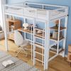 Etagenbett 90x200 cm mit Schreibtisch und Regalen – Metallbett in Weiß/Natur Bild 4