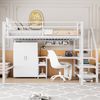 Hochbett 140 × 200 cm, integrierter Schreibtisch, Kleiderschrank, offene Regale und Ablageleiter, platzsparendes Design, Weiß Bild 2