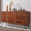 Sideboard WL5.629 Sheesham Massivholz 145 x 75 x 40 cm Landhaus Kommode, Design Anrichte mit 3 Schubladen & 2 Türen, Hohe Schubladenkommode Holz, Kommodenschrank Massiv Wohnzimmer Bild 2