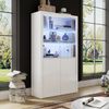 Sideboard, Hochglanz-Aufbewahrungsschrank Vitrine mit LED-Leuchten gehärtetem Glas Displayschicht, MDF+Glas, Weiß, 100x35x170cm Bild 4