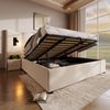 Polsterbett 180x200 cm Leinenstoff Wellenkopfteil mit Stauraum, USB/Type-C Ladefunktion & drehbarer Leselampe,beige Bild 4