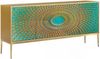 KAWOLA Sideboard LAGO 4 Türen Glas grün Fuß Edelstahl goldfarben 85 x 40 x 180 cm Bild 3