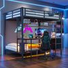 Bett 140x200 cm mit Schreibtisch und Stauraum – Hochbett aus Metall mit 7-farbiger LED und USB-Anschluss Bild 2