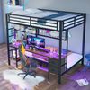 Bett 140x200 cm mit Schreibtisch und Stauraum – Hochbett aus Metall mit 7-farbiger LED und USB-Anschluss Bild 4