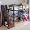 Hochbett 90x200 cm mit Schreibtisch, Kleiderschrank, Ablageleiter & Regalen – Metall/MDF in Schwarz Bild 5