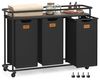 VASAGLE Wäschekorb mit 3 Fächern, Wäschesortierer mit Rädern, 150 L Wäschewagen mit Ablage, schwarz-braun Bild 1