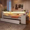 Tagesbett mit Stoffbezug, USB-Anschluss, LED & Schreibtisch, 140x200 cm, Weiß, ohne Matratze Bild 5