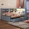 Schlafsofa 90x200 cm mit Stauraum, USB und LED – multifunktionales Bett aus Massivholz in Grau Bild 2