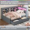 Schlafsofa 90x200 cm mit Stauraum, USB und LED – multifunktionales Bett aus Massivholz in Grau Bild 4