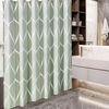 Geometrischer Duschvorhang Stoff Textil Anti Schimmel Vorhang Set 182x182cm Grün Bild 2