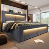 Polsterbett 160×200 cm mit Bettkasten, LED, USB-C, geschwungenem Kopfteil, Grau, mit Matratze Bild 2