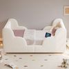 Kinderbett 90 x 200cm, Polsterbett, Einzelbett, mit Schutzgeländer, mit Nachtlicht und USB-Ladeanschluss und Ablagefächern, Bettbeine aus Massivholz, samt, beige Bild 5