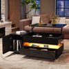 Merax anhebbarer Couchtisch, Wohnzimmertisch, Beistelltisch, kaffeetisch mit 1 Schublade,1 Schrank, Sofatisch mit LED, Hochglanz-teetisch mit verstecktem Stauraum, mit halboffenem Stauraum, Schwarz Bild 2