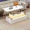 Merax anhebbarer Couchtisch mit 4 Schublade, Hochglanz-Beistelltisch mit LED, Sofatisch, kaffeetisch, Wohnzimmertisch mit verstecktem Stauraum, Weiß Bild 3