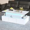 Merax anhebbarer Couchtisch mit 4 Schublade, Hochglanz-Beistelltisch mit LED, Sofatisch, kaffeetisch, Wohnzimmertisch mit verstecktem Stauraum, Weiß Bild 2