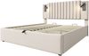 Polsterbett 140×200 cm aus Baumwoll-Stoff mit Leselicht und USB-C-Anschluss, beige Bild 4