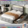 BlingBin Polsterbett Einzelbett Funktionsbett Kinderbett Jugendbett, 90x200 cm (1er Set, 1-tlg, mit LED-Leuchten, 2 Schubladen), hautfreundlicher Leinenpolsterung flach Bettrahmen Gästebett Bild 3