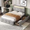 BlingBin Polsterbett Einzelbett Funktionsbett Kinderbett Jugendbett, 90x200 cm (1er Set, 1-tlg, mit LED-Leuchten, 2 Schubladen), hautfreundlicher Leinenpolsterung flach Bettrahmen Gästebett Bild 5