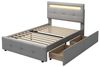BlingBin Polsterbett Einzelbett Funktionsbett Kinderbett Jugendbett, 90x200 cm (1er Set, 1-tlg, mit LED-Leuchten, 2 Schubladen), hautfreundlicher Leinenpolsterung flach Bettrahmen Gästebett Bild 4