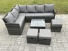 Fimous 9 Sitzer Rattan Gartenmöbel Set Ecksofa Set aus Polyrattan mit Quadratischer Couchtisch 3 Fußhockern Dunkelgrau gemischt Bild 2