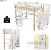 Hochbett mit Schreibtisch und LED-Beleuchtung (140x200 cm, USB, Steckdosen und Regal) Kinderbett mit Rausfallschutz, Kiefer Bild 5