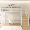 Hochbett 140x200 mit Sicherheitsleiter und flexiblem Staufach, Metallbett Erwachsenenbett Kinder-Etagenbett Weiß Bild 3