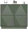 UEV Schuhschrank mit 4 Klappen schmal Schuhkommode mit Kippschutz Drucktüröffner (Packung, 99x24x91cm Moka/Grün) Drucktüröffner Verstellbare Trennwände für Verschiedene Schuhtypen Bild 1