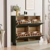 UEV Schuhschrank mit 4 Klappen schmal Schuhkommode mit Kippschutz Drucktüröffner (Packung, 99x24x91cm Moka/Grün) Drucktüröffner Verstellbare Trennwände für Verschiedene Schuhtypen Bild 3