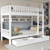 Etagenbett 90x200 cm für Kinder, teilbar in 2 Einzelbetten, mit Leiter, Regalfächern und Schubladen, Kiefernholz, Weiß Bild 2