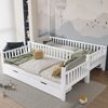 Etagenbett 90x200 cm für Kinder, teilbar in 2 Einzelbetten, mit Leiter, Regalfächern und Schubladen, Kiefernholz, Weiß Bild 3