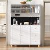 Merax 184cm Hochschrank mit Steckdosen und Lochbrett , Barschrank mit Weinglashaltern und Stauraum, Küchen-Buffetschrank mit Schubladen (Weiß) Bild 3