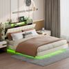 Polsterbett, Leinenstoff mit LED & USB-Anschluss, 160x200 cm, Beige, ohne Matratze Bild 3