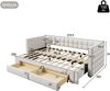 Merax Daybett, Tagesbett, 90 x 200cm, Sofabett mit quadratischer Rückenlehne, ausziehbares Bett (ausziehbar auf 180 Queensize), 2 Schubladen, ohne Matratze, Samt, Beige Bild 4
