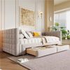 Merax Daybett, Tagesbett, 90 x 200cm, Sofabett mit quadratischer Rückenlehne, ausziehbares Bett (ausziehbar auf 180 Queensize), 2 Schubladen, ohne Matratze, Samt, Beige Bild 5