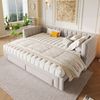 Merax Daybett, Tagesbett, 90 x 200cm, Sofabett mit quadratischer Rückenlehne, ausziehbares Bett (ausziehbar auf 180 Queensize), 2 Schubladen, ohne Matratze, Samt, Beige Bild 3