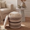 Sitzhocker mit Stauraum aus Wolle 40cm Beige Stoff Rund - Design Boho Stoffhocker mit abnehmbarem Deckel - Polsterhocker Schminktisch Hocker - Beistellhocker für Wohnzimmer Handmade Bild 2