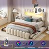Polsterbett 160x200 cm,Modernes Samt mit 4 Schubladen zur Aufbewahrung, LED-Lichtleiste, USB-Anschluss, integrierte Lautsprecher,Beige Bild 5