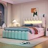 Polsterbett 160x200 cm,Modernes Samt mit 4 Schubladen zur Aufbewahrung, LED-Lichtleiste, USB-Anschluss, integrierte Lautsprecher,Beige Bild 2