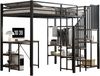 Etagenbett Hochbett mit Schreibtisch und Kleiderschrank, Eisenbett, Eckleiter mit Treppe und Stauraum, schwarz Bild 5