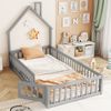 Kinderbett 90x200 cm mit Sicherheitsgitter und Lattenrost – Hausbett aus Kiefernholz und MDF in Grau Bild 3