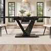 Esstisch ausziehbar 120–160x75x75,5 cm, stilvoller Tisch mit Marmor-Dekorplatte, stabilem Metallrahmen für Küche & Wohnzimmer, 75.5cmx120-160cmx75cm, Schwarz Bild 5
