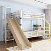 Metall-Hochbett für Kinder mit Rutsche und Stauraumtreppe 90*200CM, Etagenbettgestell mit Schutzgittertür, integrierten Regalen, platzsparendes Kinderbett für Jungen- und Mädchenzimmer Weiß Bild 3