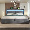 Flieks Polsterbett, Hydraulisches Stauraumbett 180x200 cm mit LED & Aufladen und Schublade Bild 3