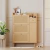 BBWL Schuhschrank Schmaler Rattan-Schuhschrank 90 x 125 x 17 cm mit 3 Klappen & 1 Schublade (Platzsparende Kommode aus MDF mit Massivholzgriffen & -beinen, Ideal für kleine Flure & Eingänge, Verstellbare Böden & hoher Stauraum,Natürliches Design für stilvo... Bild 2